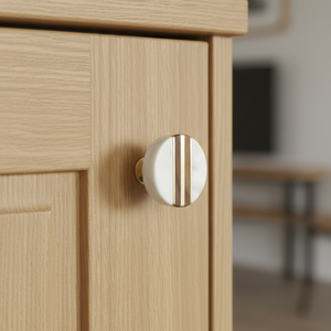 Bouton de meuble AG en marbre blanc avec incrustation en bois |   Poignée de tiroir ronde moderne 6,5 cm Écologique Durable - Product Image 1