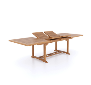 Ensemble de table à manger rectangulaire extérieure en teck massif avec chaises à accoudoirs, finition naturelle, meubles de jardin pour villa - Product Image 4