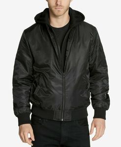 Men's Black Bomber <b>Jacket</b> with Removable Hooded - Product Image 1