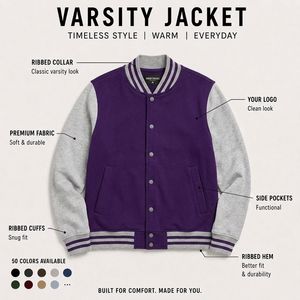 Veste universitaire pour homme, couleur unie, coton et polyester, vêtement décontracté, col rabattu, coupe classique, pour l'automne - Product Image 6