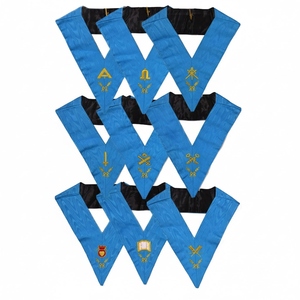Juego de 9 collares de oficiales de la Francmasonería, bordados a mano con estampado de calavera y huesos, collar masónico francés, insignia ceremonial. - Product Image 1