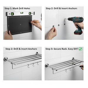 Porte-serviettes mural en acier inoxydable pour salle de bain, support durable pour serviettes de maison et de salle de bain - Product Image 5