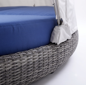 Cama de día redonda de ratán de lujo para exteriores con toldo retráctil, tumbona impermeable para jardín, patio, piscina, salón de ocio moderno - Product Image 4