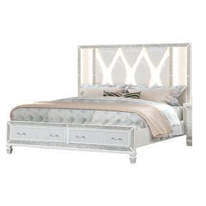 Crystal Queen <b>Storage</b> <b>Bed</b> <b>White</b> Finished Wood Elegant Up-Holstered Design - Product Image 1