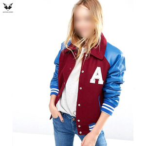 Hand Made Women's Varsity <b>Jacket</b> Solid Color Contrast Trim Full Sleeve Turn-down Collar Autumn Wear Regular Fit Letter A Design - Product Image 2