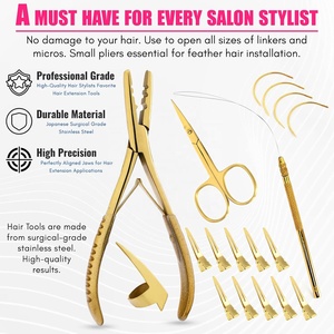 Kit d'outils professionnels en acier inoxydable pour extensions de cheveux, pour usage en salon, avec pinces à micro-anneaux à forte tenue, peigne, aiguille, boucle - Product Image 6