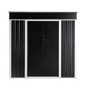 Capannone di stoccaggio del giardino del metallo nero 6X4 FT con il tetto inclinato e le doppie porte scorrevoli per la casa all'aperto di stoccaggio del cortile del Patio - Product Image 1