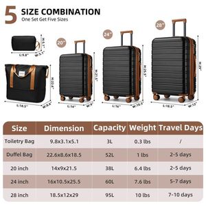 Set di Valigie Rigide Espandibili da 5 Pezzi con Ruote Girevoli e Borse da Viaggio - Set da Viaggio Alla Moda in ABS PC - Product Image 3