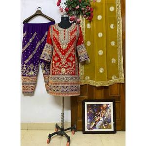 Ensemble haut et bas en mousseline de soie LC Designer à manches longues avec dupatta, taille unique, pour tenue de soirée femme - Product Image 2