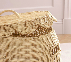 Panier de rangement en rotin fait main avec couvercle, bac de rangement en osier pour jouets, linge, décoration de chambre d'enfant, solution de rangement pour la maison, en provenance du Vietnam - Product Image 2