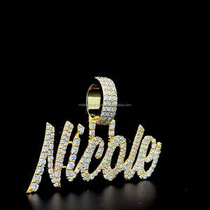 Totalmente helado Moissanite diamante personalizado cualquier letra nombre sólido chapado en oro único lujo personalizado encanto colgante regalo para ella él - Product Image 2