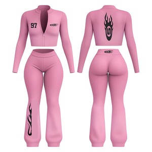 Women Tshirt Legging <b>Set</b> Premium Polyester Spandex Breathable Moisture Wicking <b>Knit</b> Fabric Sublimation Custom Logo Women's <b>Sets</b> - Product Image 4