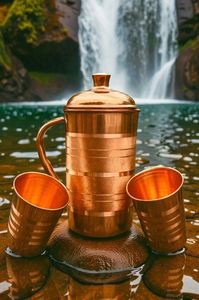 Copper jug <b>set</b> with eco reusable sustainable design water serving metal <b>set</b> with glasses durable reusable kitchen dining drinkwa - Product Image 4