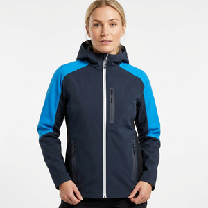 Chaqueta cortavientos con capucha para hombre, diseño color block azul y negro, cierre de cremallera, deportiva, para invierno - Product Image 3