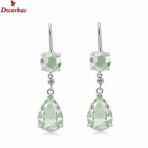 Pendientes de gota de agua geométricos elegantes y modernos de plata de ley 925 con amatista verde para mujer - Product Image 2
