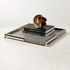 White & <b>Black</b> Resin Inlay Wood Resin Traditional Wedding Serving <b>Tray</b> Decorative Coffee Table Custom Logo Home Craftera Exports - Product Image 3