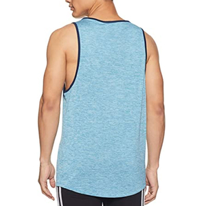 Débardeur bleu sans manches pour homme, col rond, uni, effet délavé, décontracté, respirant, en polyester tricoté, coupe ajustée - Product Image 4