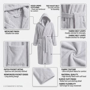 Bata de Forro Polar Gris con Capucha para Hombre, Manga Larga, Mezcla Suave de Poliéster/Algodón, Ecológica, 160g, con Bolsillos con Cinturón, Estilo Casual y Sexy para Invierno - Product Image 5