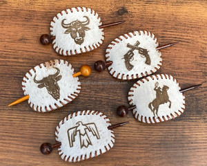 Premium Laser-Engraved 100% Genuine Handmade Leather <b>Hair</b> <b>Barrette</b> with Wooden Slide, Luxury Designer Accessory <b>for</b> Women - Product Image 3