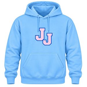 Sky Blue JJ Logo Embroidered Pullover Hoodie <b>Long</b> <b>Sleeve</b> Drawstring Hood Kangaroo Pocket Casual Sweatshirt <b>Top</b> for Daily Wear - Product Image 1
