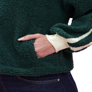 Women's Green Fleece Jacket With White Stripes Stand Collar Zipper Full Sleeve Winter Warm <b>Coat</b> - Product Image 4