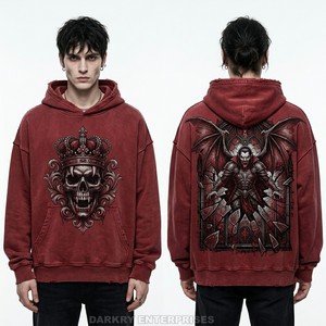 Sudadera con Capucha para Hombre con Temática de Halloween, Sudadera con Estampado Personalizado, Estilo Lavado Ácido Naranja, Ropa Urbana, Sudadera Extra Grande de Felpa de Algodón - Product Image 2
