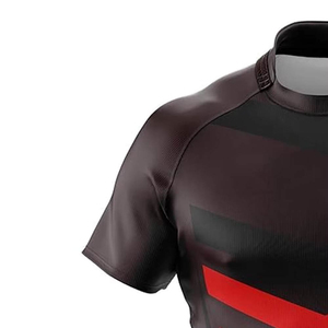 Maillot de football géométrique noir et rouge pour homme, manches courtes, col rond, anti-humidité, ajusté, en polyester, vêtement de sport - Product Image 2