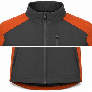 Chaqueta de Forro Polar para Hombre, Diseño Color Block, Cuello Alto, Cierre de Cremallera, Resistente al Viento, Estilo Casual para Otoño, Corte Regular, Naranja y Gris - Product Image 2