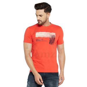 T-shirt surdimensionné orange décontracté Col personnalisé Poids lourd 100% coton sérigraphié Design uni T-shirts pour hommes - Product Image 1
