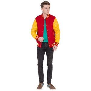 Men Premium Letterman Jacket High Quality Varsity Style Soft Comfortable <b>Covered</b> <b>Button</b> Rib Knit Trim Stand Casual Outerwear - Product Image 6