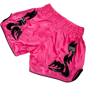 Unisex Pink Satin Mid Waist <b>Shorts</b> with Black <b>Ruched</b> Elastic Waistband Casual Breathable Eco-Friendly Quick Dry Front Logo - Product Image 2