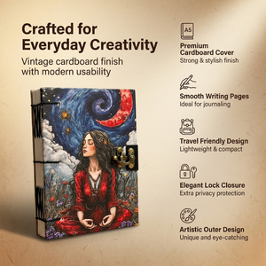 <b>A5</b> Artistic Meditation Journal Lock <b>Notebook</b> Handmade Paper Celestial Moon Design | Cardboard Diary Spiritual Writing Book Bulk - Product Image 3