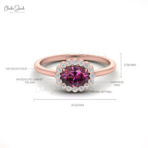 แหวนแต่งงานดีไซน์ล่าสุด เพชรธรรมชาติ 0.06 กะรัต และพลอยโรโดไลต์ แหวนทองคำแท้ 14K งานแฮนด์เมด เครื่องประดับผู้หญิงคุณภาพสูง ขายส่งจำนวนมาก - Product Image 5