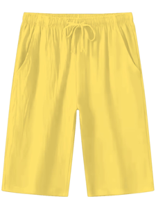Men's Yellow Cotton Lounge Set V-Neck T-Shirt Shorts Casual Summer Knitted Solid Color Soft Comfortable Two-Piece Outfit - Product Image 5