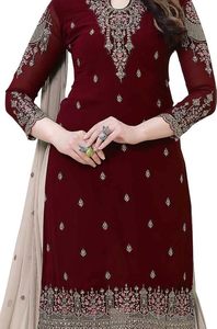 Women's Georgette Unstitched Pakistani Wedding Gown – Designer 3-Piece Suit Set with Mirror & Stone Work for <b>Brides</b> - Product Image 3