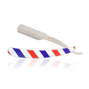 Navaja Quirúrgica Recta MORJE con Mango a Rayas Rojo, Blanco y Azul, Hoja de Acero Inoxidable, Herramienta para Afeitar la Cara para Hombres, Uso en Barberías - Product Image 3