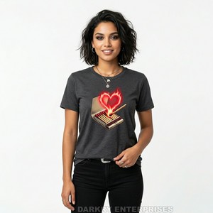 Fashion Women Graphic T-<b>Shirt</b> Heart <b>Flame</b> Print Tee Charcoal Cotton Short Sleeve Top Manufacturer Custom DTG Printing Logo - Product Image 1