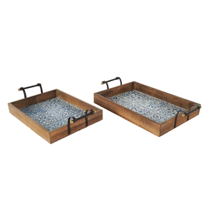 Elegant Premium Wooden Food Serving Tray, Traditional Rectangle Design with Natural Finish and Metal Handle Tray At Cheap Prices - Product Image 5