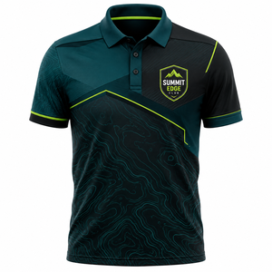 Camisa de Manga Corta para Hombre Summit Edge Club, 100% Poliéster, Verde Oscuro, Estampado Topográfico Negro, Transpirable, de Secado Rápido, Informal - Product Image 1