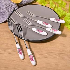 Lot de 6 fourchettes à dessert jetables à manche en céramique Lilac Bloom pour la maison, le restaurant, la rentrée scolaire, pour les fruits ou le dîner - Product Image 5