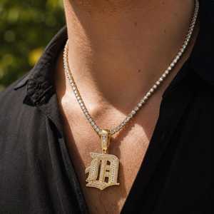 Personalized A-Z Letter Pendant, Iced Out Old English Necklace, Unisex Hip Hop Jewelry - Product Image 2