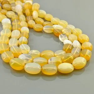 โอปอลไฟธรรมชาติ Chakrcalume ขนาด 14-17 มม. เกรด AA เรียบเนียน สีเหลืองขาว ลูกปัดอัญมณี ความยาว 18 นิ้ว สำหรับทำเครื่องประดับจากอินเดีย - Product Image 3