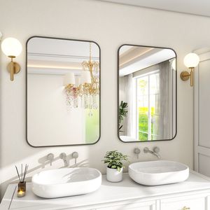 Specchio da Bagno Rettangolare a LED Illuminato 20x28 Pollici con Funzione Antiappannamento, Nero - Product Image 2