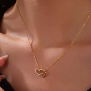 Hallmarked <b>Silver</b> Twin Heart Pendant with Rhodium Plating and <b>Box</b> <b>Chain</b> for Women - Product Image 1