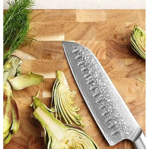 Cuchillo de chef de acero de Damasco con mango de madera y hoja de espiga completa - Product Image 6