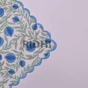 Serviettes de table en coton imprimées à la main au motif indien bleu roi avec broderie, réutilisables pour mariages et restaurants (vente en gros) - Product Image 6