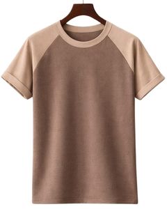 เสื้อยืดแขนสั้นคอกลมผ้าฝ้ายสีน้ำตาลสองสีสไตล์ลำลองสำหรับฤดูร้อน  แบบเรียบ  ถักทอ  รับสกรีนโลโก้ - Product Image 1