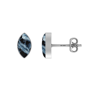 Premium 925 Sterling Silver Seawater Pietersite Gemstone Pear Marquise Oval Cab Butterfly Lock Stud <b>Earrings</b> Bezel Classic - Product Image 2