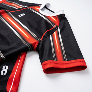 Unisex Black Red Striped Rugby Jersey Set Moisture Wicking Short Sleeve Uniform Athletic Fit All Seasons Sublimated Print Front - Product Image 5