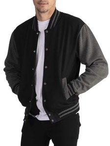 เสื้อแจ็คเก็ตเบสบอลแบบ Letterman สีดำเทา ปักลายตามสั่ง สำหรับผู้ชาย ผ้าฝ้าย 100% ระบายอากาศได้ดี เป็นมิตรกับสิ่งแวดล้อม สไตล์ High Street รับผลิตแบบ OEM - Product Image 1